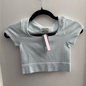 Light Blue Ribbed Crop Top